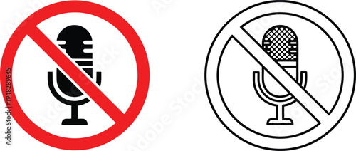 Prohibition symbols for microphones and recording devices in different styles Vector