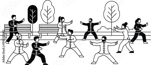 tai chi people practicing in park