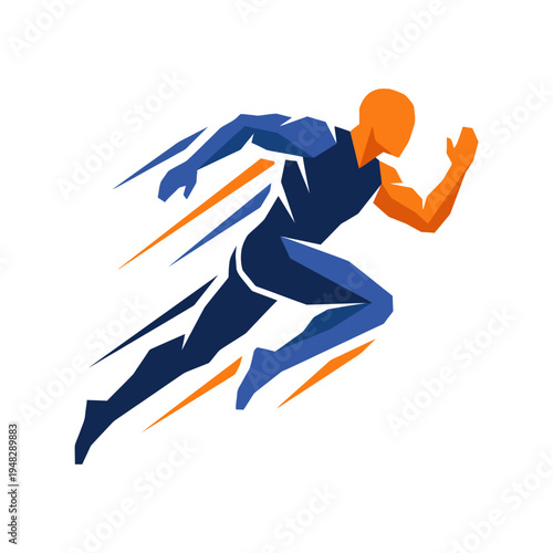 This vibrant image features a stylized human figure running, symbolizing speed, energy, and determination while using bold colors to convey motion and dynamism.
