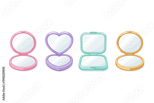 Colorful compact mirrors in various shapes and styles for beauty enthusiasts