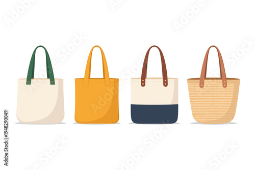 Collection of four different tote bags and shopping bags with handles