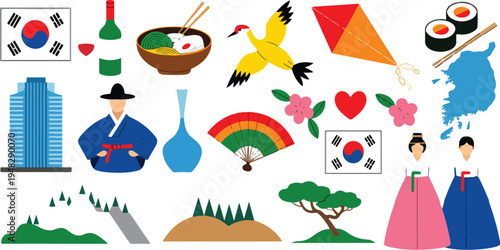 Colorful symbolic representation of South Korean culture featuring traditional ornamental symbol inspired by heritage, harmony, and decorative design vector illustration
