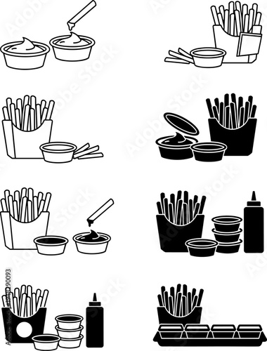 online Fast food icons set with kitchen cooking utensils coffee cup drink and restaurant food symbols vector illustration