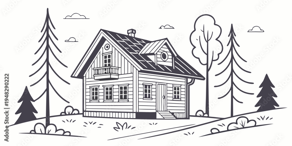 Naklejka premium a house with trees and a dog in the yard Vector