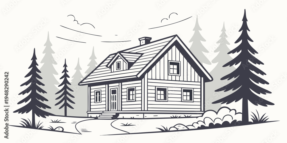 Naklejka premium a house in the woods during winter Vector