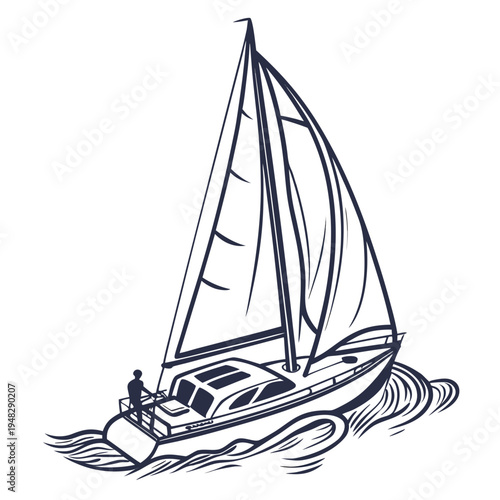 a sailboat with a single mast and a person on board Vector