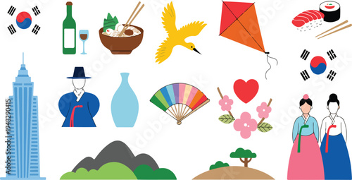 Colorful symbolic representation of South Korean culture featuring traditional ornamental symbol inspired by heritage, harmony, and decorative design vector illustration