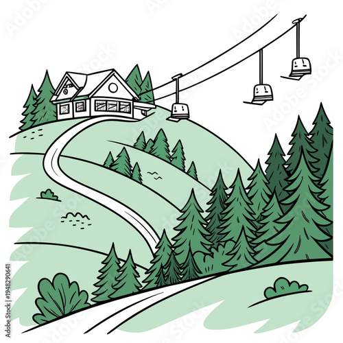 a house on a hillside with a ski lift Vector