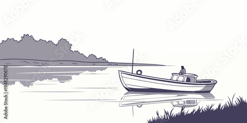 a small boat floating on a serene lake Vector