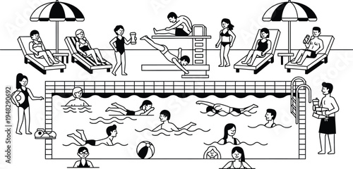 swimming pool scene with people