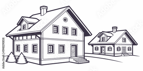 two houses side by side with snow on the roofs Vector