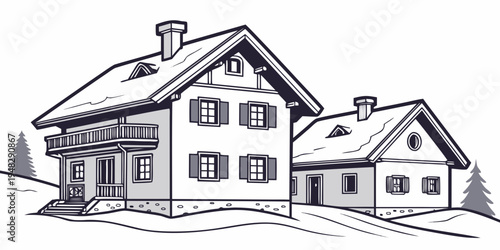 a large house with a smaller house next to it Vector