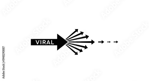 Viral Spread Concept with Arrow and Rays on White Background.