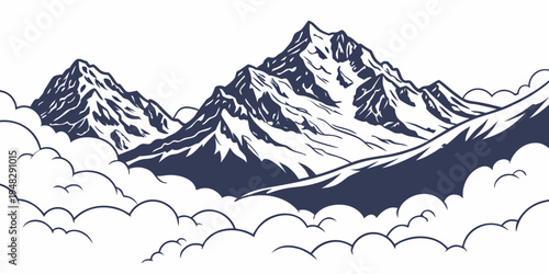 a mountain range with snow and clouds Vector