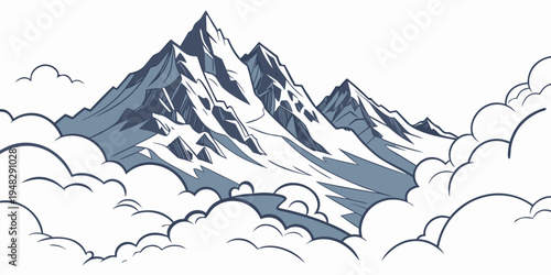 a large snow covered mountain peak rising above the clouds Vector