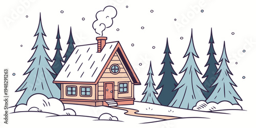 a small house in the middle of a snowy forest Vector