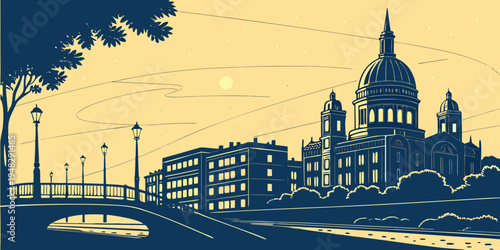 a large building with a dome and a clock tower Vector