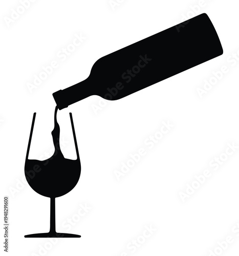 Black silhouette of wine being poured from a bottle into a glass pouring liquid