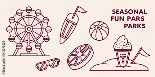 a collection of seasonal fun park icons Vector