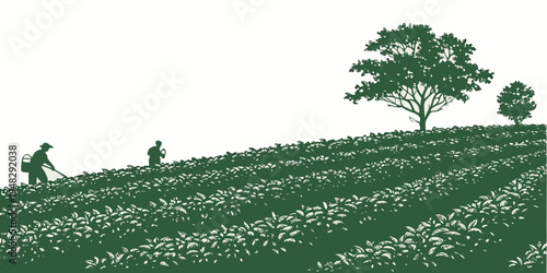 a green landscape with trees on a hill Vector