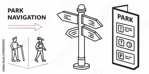 park navigation signs with people walking Vector