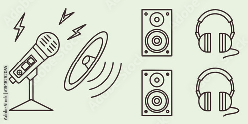 a microphone with speakers and headphones Vector
