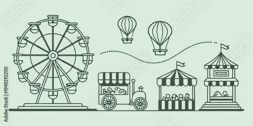 a black and white drawing of a fairground Vector