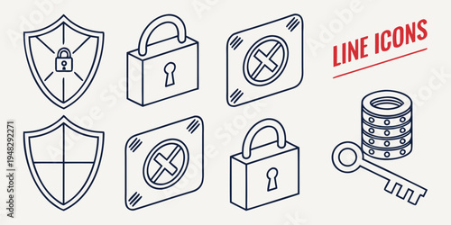 a set of line icons for security and protection Vector