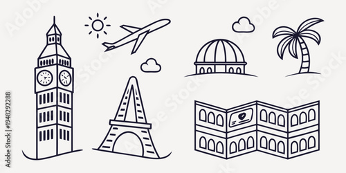 a collection of famous landmarks and travel icons Vector