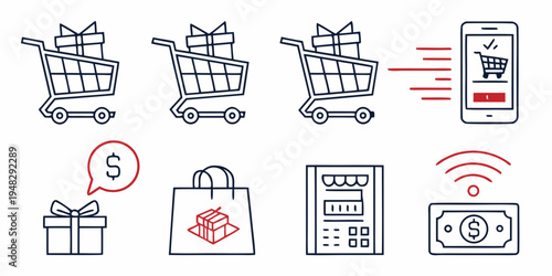 online shopping icons with payment and delivery symbols Vector