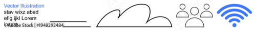 Cloud computing, network connectivity, data sharing, online collaboration, technology, communication. Minimalist cloud, user group and wireless symbol. Cloud computing and network connectivity