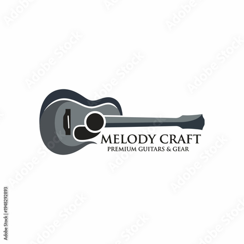 An elegant logo design representing premium guitars and gear, highlighting craftsmanship and musical artistry in a clean and modern artistic style.