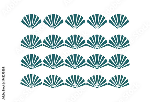 Abstract geometric pattern of fan shaped elements on black background