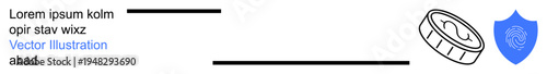 Financial security, data protection, online payments, secure transactions, digital economy, safety assurance. Coin symbol next to a shield emblem. Financial security and data protection concept