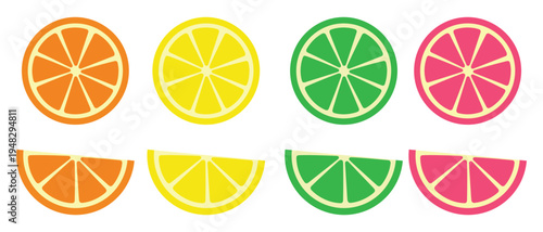 Citrus icon set. Four different citrus fruits orange, lemon, lime, and grapefruit
