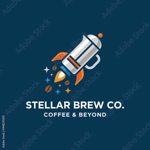 This dynamic logo combines coffee elements with a rocket design, symbolizing a journey of flavors and excitement, ideal for coffee brands seeking a unique identity.