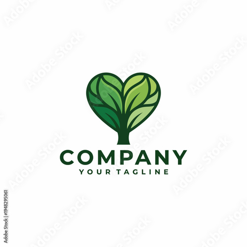 This logo features a heart shape made of leaves, promoting an eco-friendly message perfect for a company focused on sustainability and environmental consciousness.