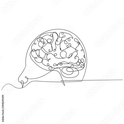 Continuous one line drawing of human brain. Hand drawn minimalism style. brain line art vector illustration Human brain continuous one line drawing of art vector illustration and intelligence outline
