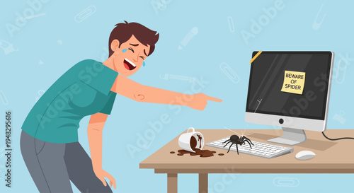 Man celebrates April Fool's Day with a humorous computer prank on his desk