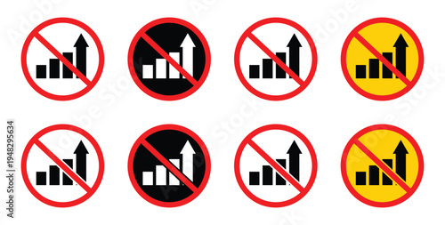No Growth Chart vector icon indicate a prohibition against growth, investment increases, or upward trends in financial or business data.