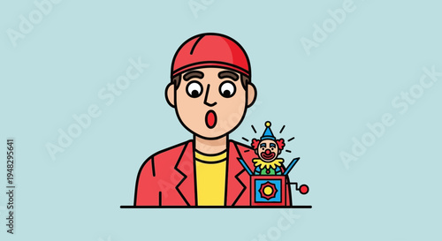 Man in red jacket celebrates April Fool's Day with robot on table