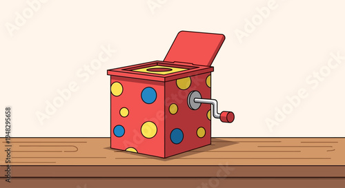 April Fool's Day Surprise Music Box on Wooden Table Indoors