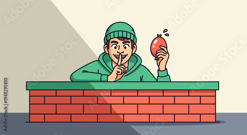 Man in green pranks on April Fool's Day with red egg