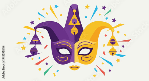 People celebrate April Fool's Day with colorful masks and confetti