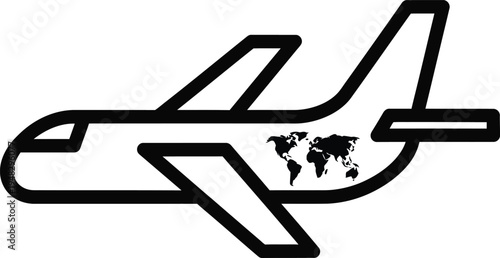 Airplane flying over world map icon