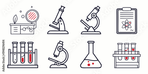 a collection of laboratory equipment and tools for science experiments Vector