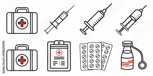 first aid kit and medical supplies Vector