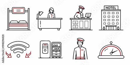 hotel amenities and services icons Vector