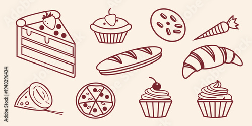 a collection of various baked goods and desserts Vector