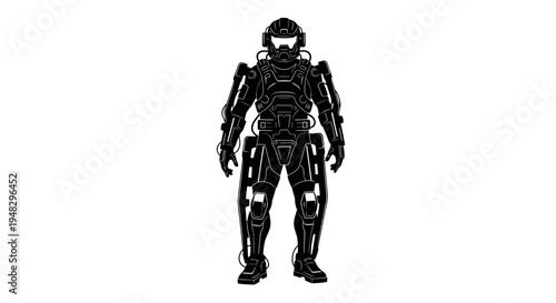 Futuristic Exoskeleton Suit Illustration on White Background.